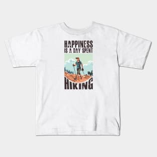 Hiking - Happiness is a day spent hiking Kids T-Shirt